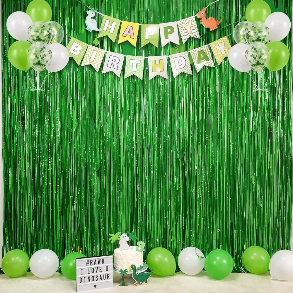 Green Tinsel Backdrop Curtains