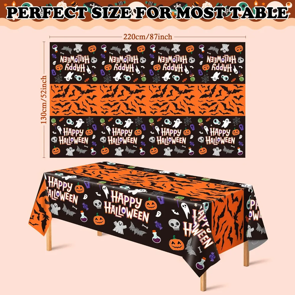 Halloween Decorations 2 Pack Plastic Tablecloth for Halloween, view 2