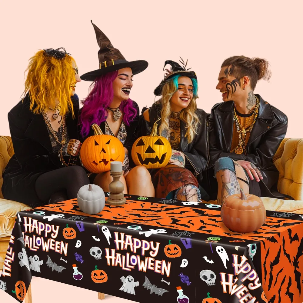 Halloween Decorations 2 Pack Plastic Tablecloth for Halloween, view 5