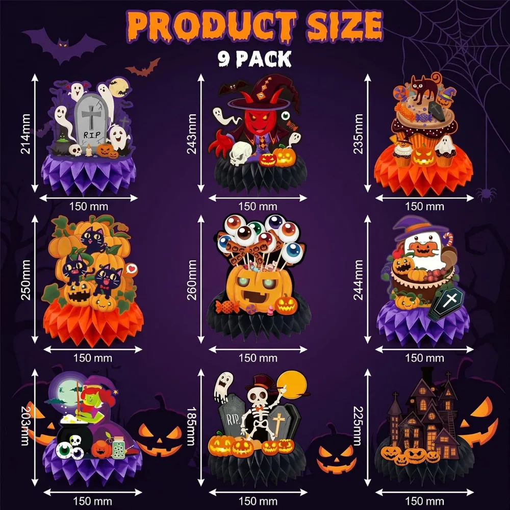 Halloween Decorations 9 PCS Pumpkin Witch Halloween Honeycomb, view 2