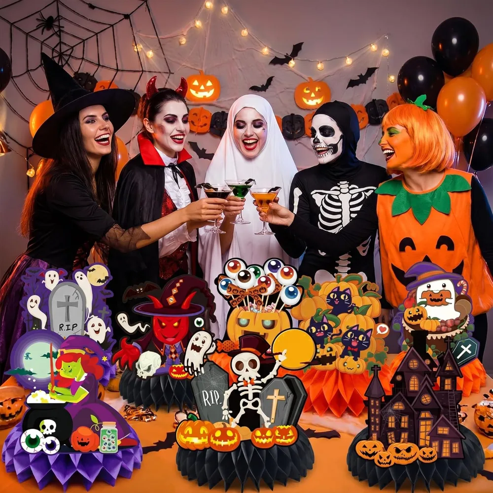 Halloween Decorations 9 PCS Pumpkin Witch Halloween Honeycomb, view 6