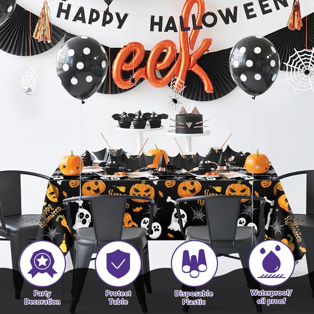 Halloween Decorations Disposable Plastic Halloween Tablecloth, view 3