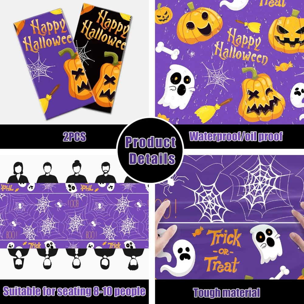 Halloween Decorations Disposable Plastic Halloween Tablecloth, view 4