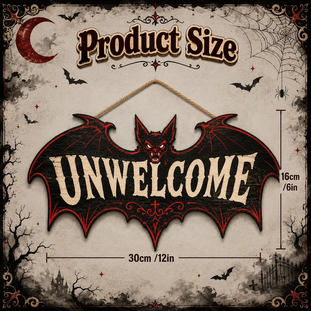 Halloween Decorations Funny Gothic Bat Wooden Sign for Front, view 3