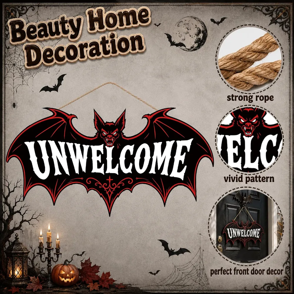 Halloween Decorations Funny Gothic Bat Wooden Sign for Front, view 4
