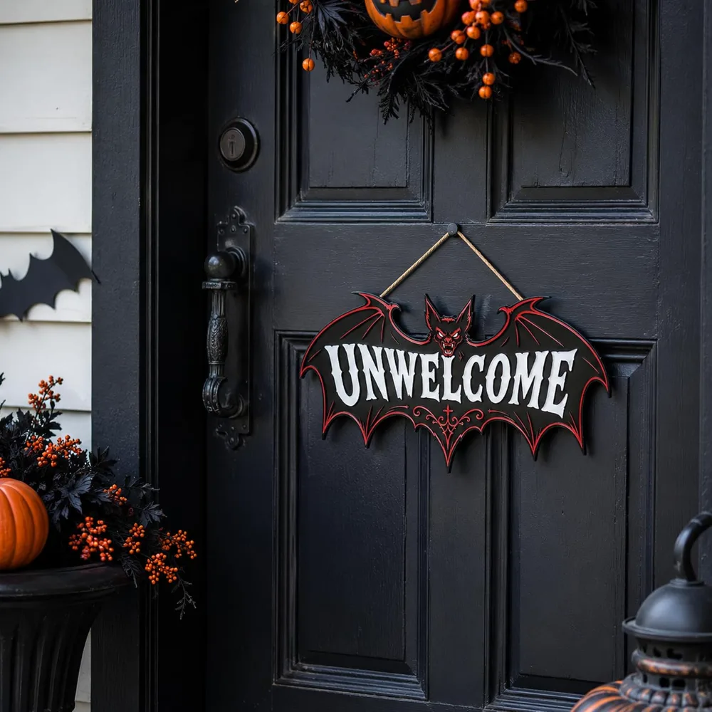 Halloween Decorations Funny Gothic Bat Wooden Sign for Front, view 5