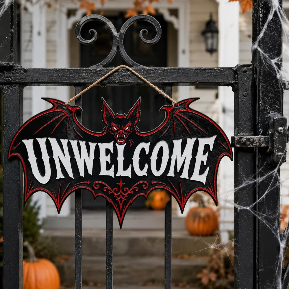 Halloween Decorations Funny Gothic Bat Wooden Sign for Front, view 6
