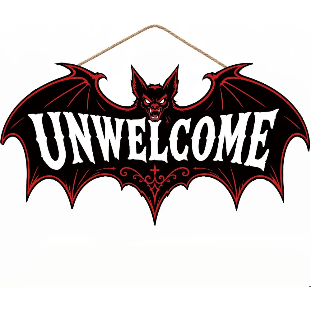 Halloween Decorations Funny Gothic Bat Wooden Sign for Front