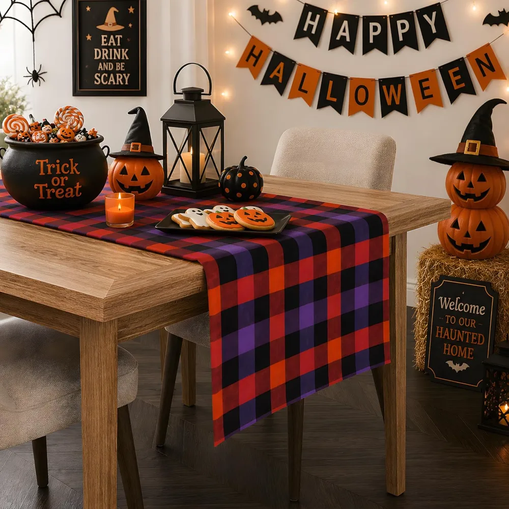 Halloween Decorations Halloween Checkered Table Runner, view 2