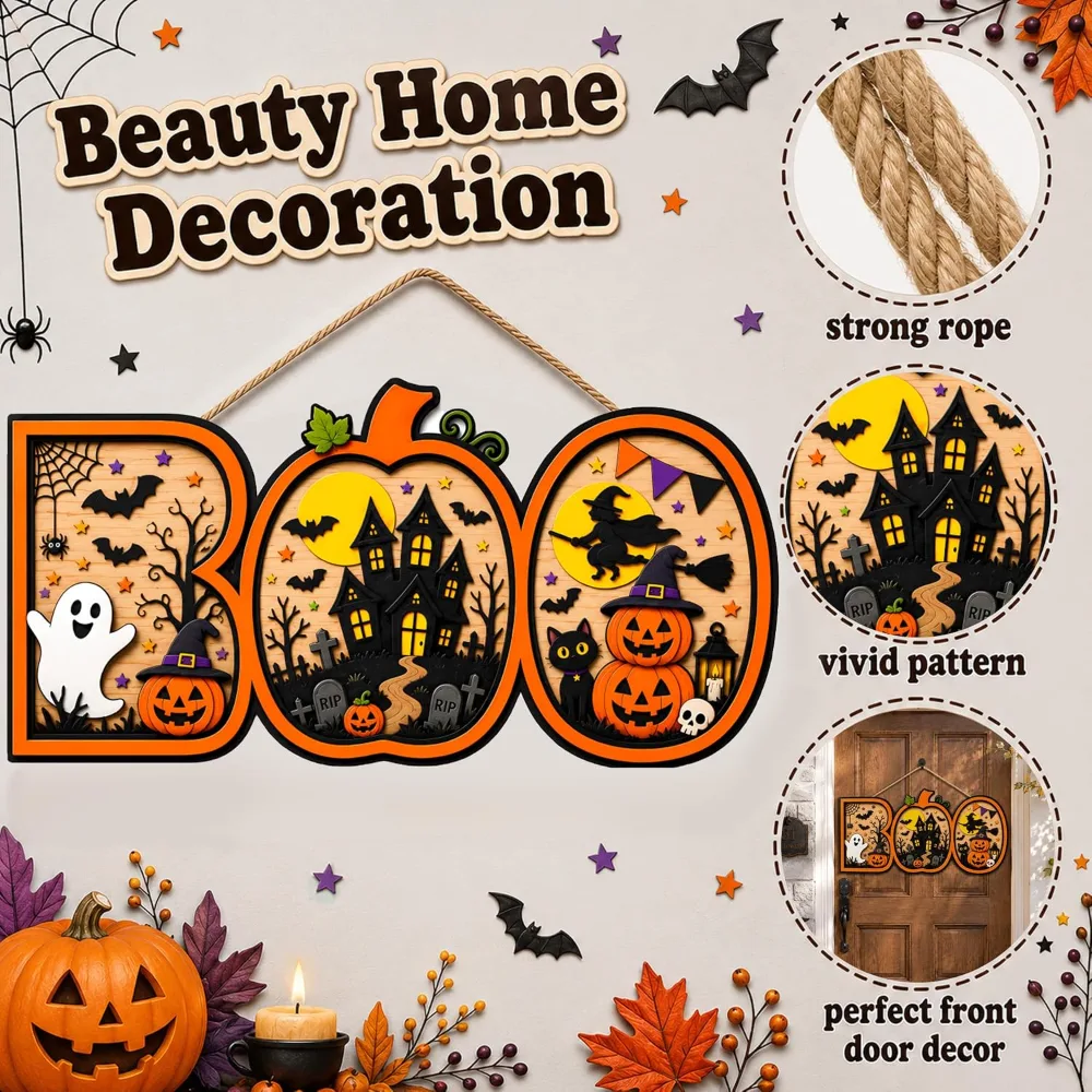 Halloween Decorations Halloween Wooden Boo Sign for Front Door, view 3