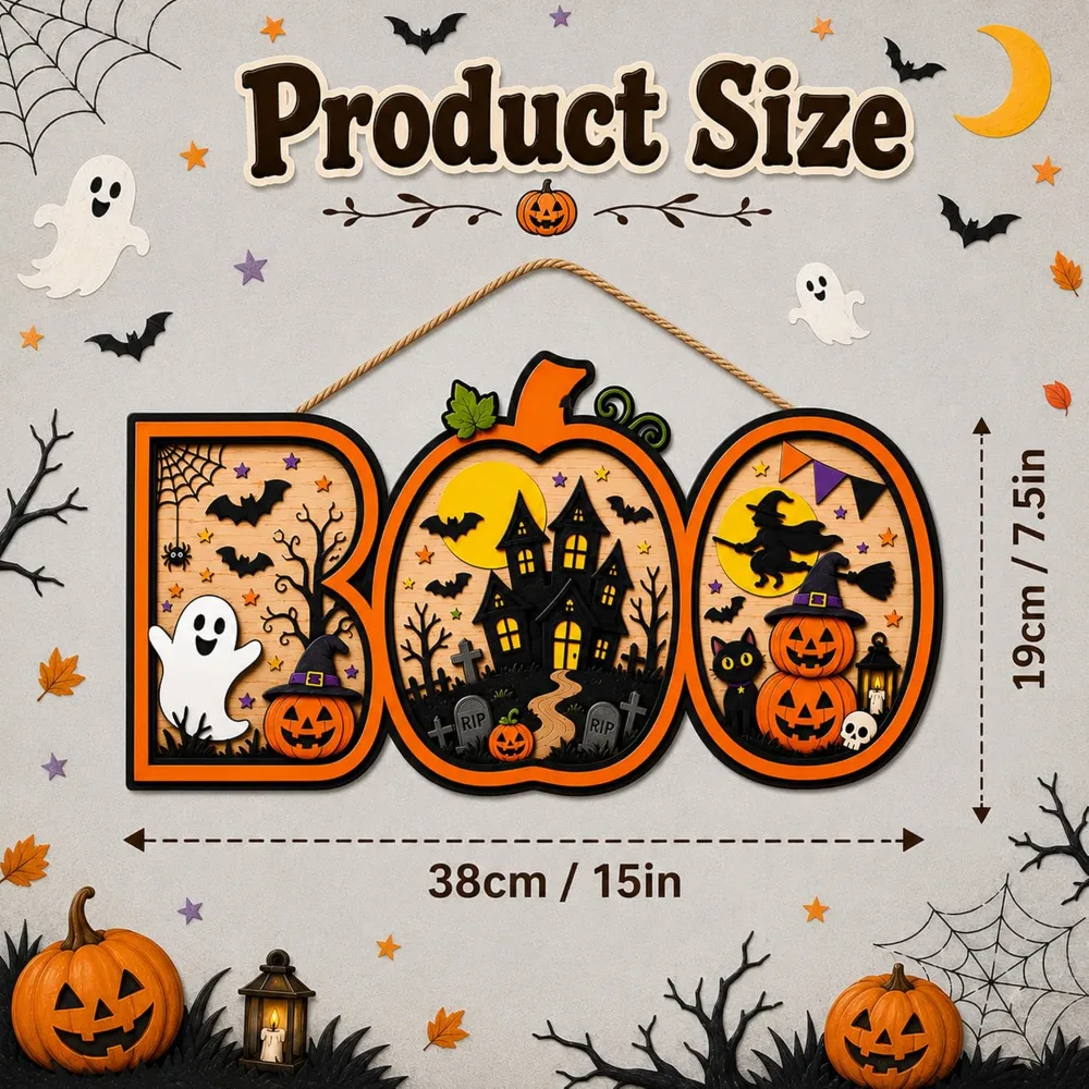 Halloween Decorations Halloween Wooden Boo Sign for Front Door, view 4