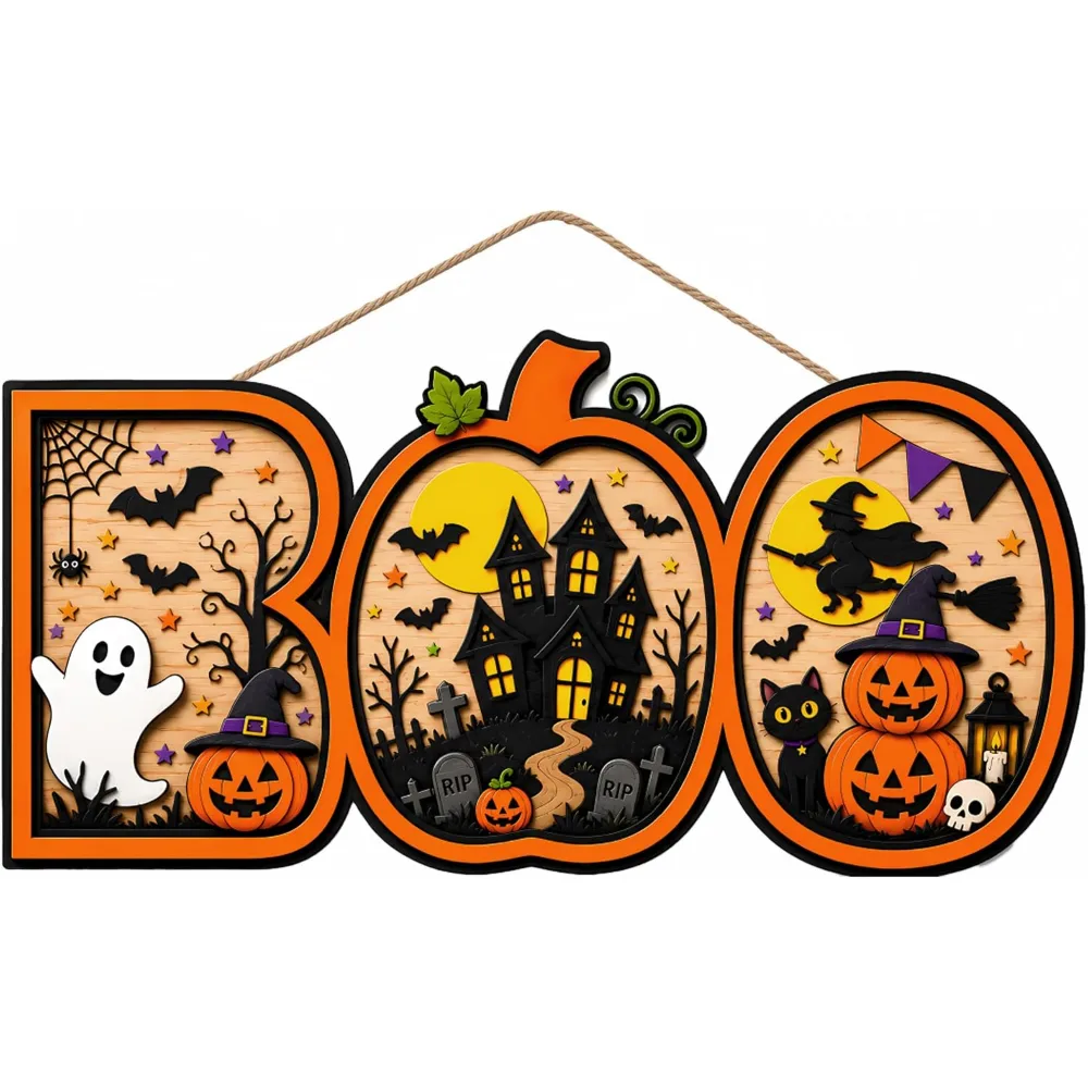 Halloween Decorations Halloween Wooden Boo Sign for Front Door