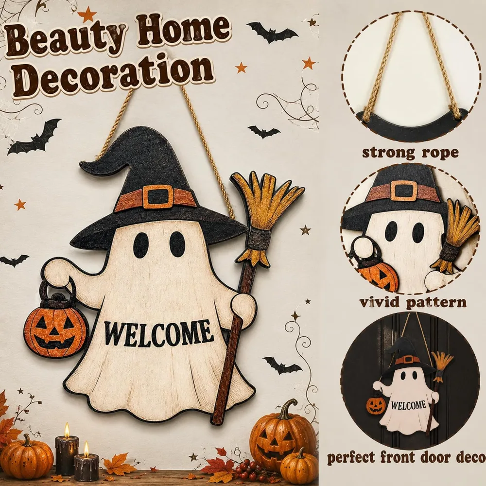 Halloween Decorations Halloween Wooden Ghost Welcome Sign, view 3