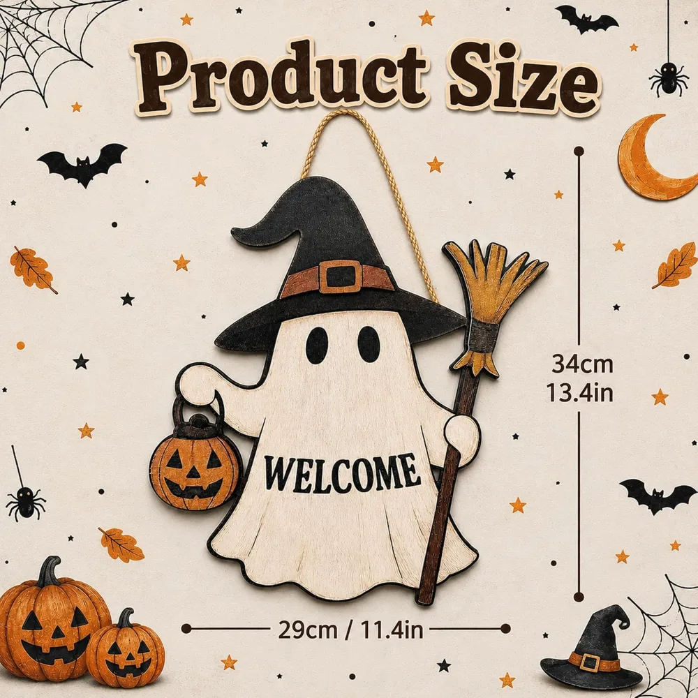 Halloween Decorations Halloween Wooden Ghost Welcome Sign, view 4