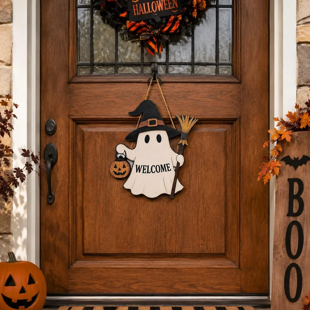 Halloween Decorations Halloween Wooden Ghost Welcome Sign, view 6