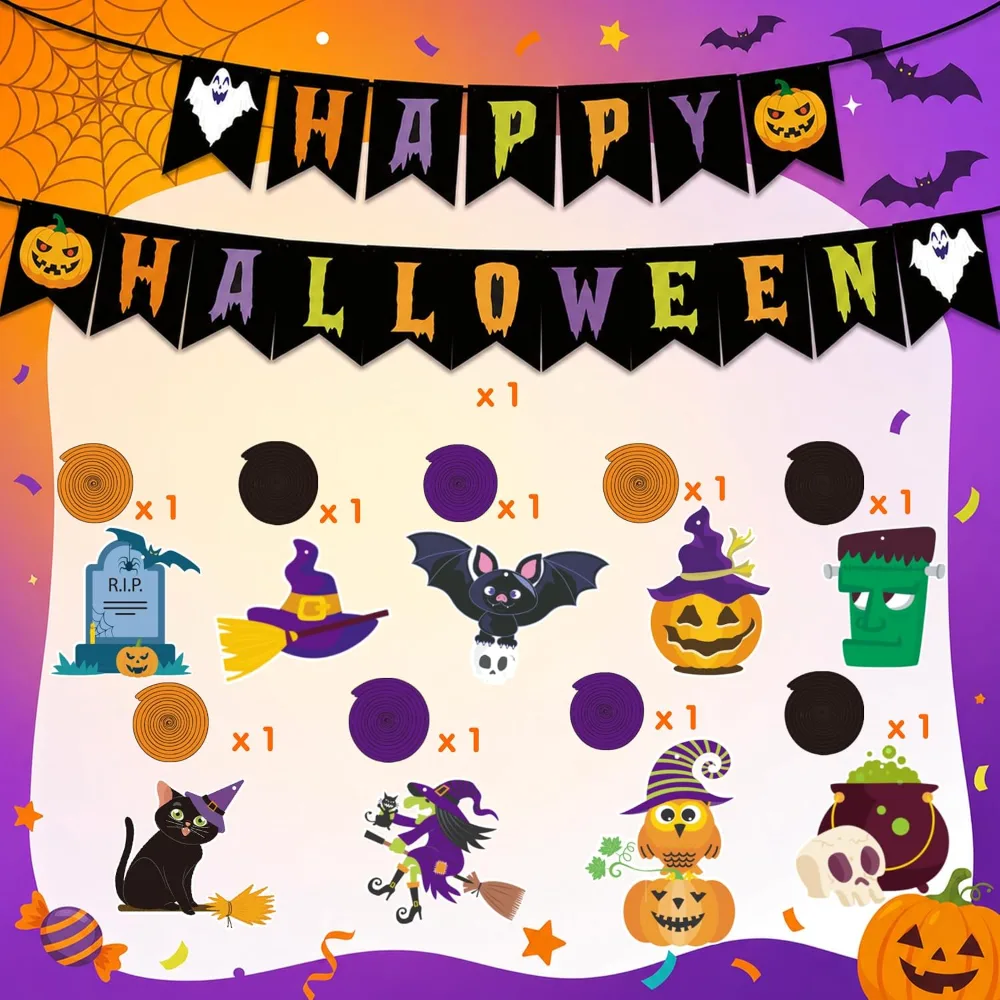 Halloween Decorations HAPPY HALLOWEEN Banner Pumpkins Bats, view 4