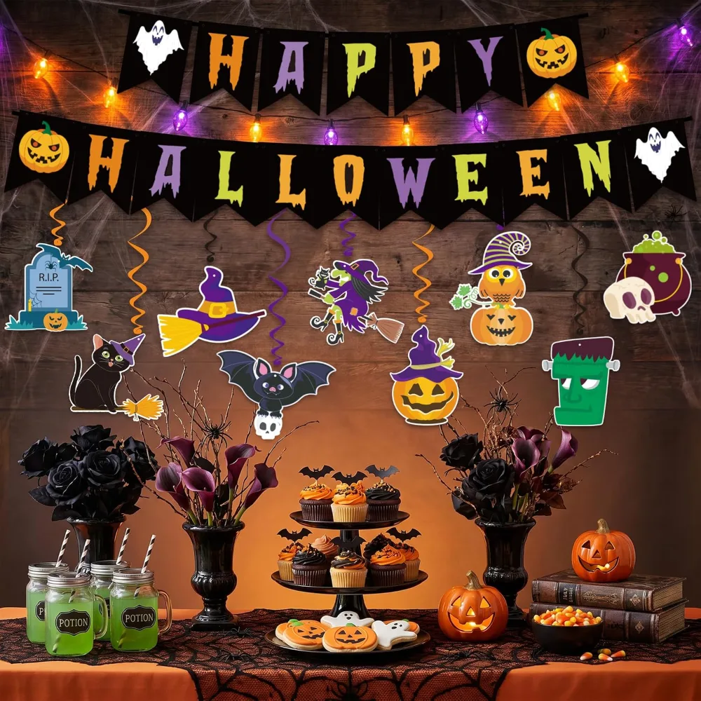 Halloween Decorations HAPPY HALLOWEEN Banner Pumpkins Bats, view 5