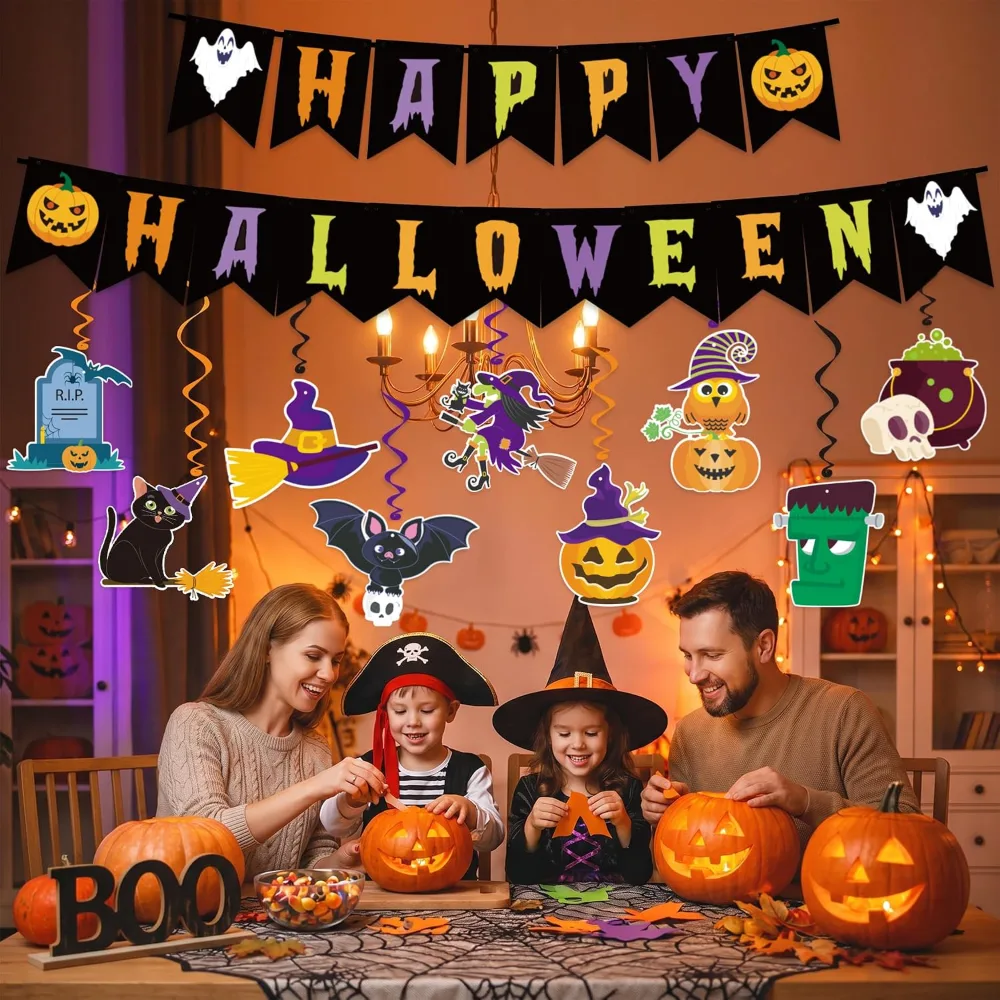 Halloween Decorations HAPPY HALLOWEEN Banner Pumpkins Bats, view 6