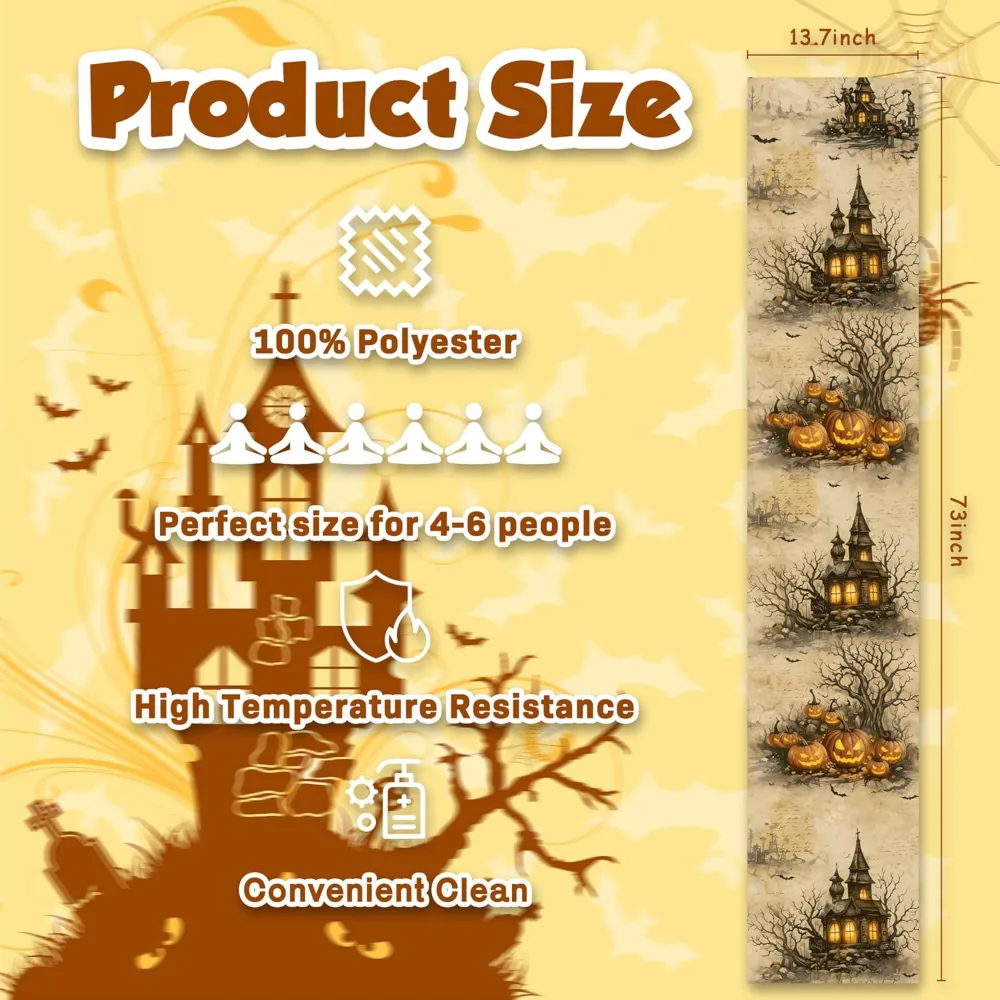 Halloween Decorations Pumpkin Castle Table Runner, view 3