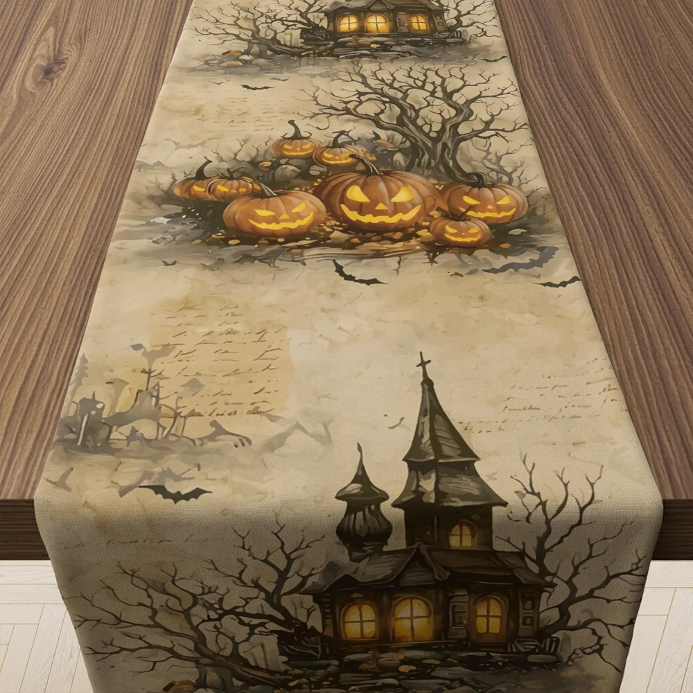Halloween Decorations Pumpkin Castle Table Runner