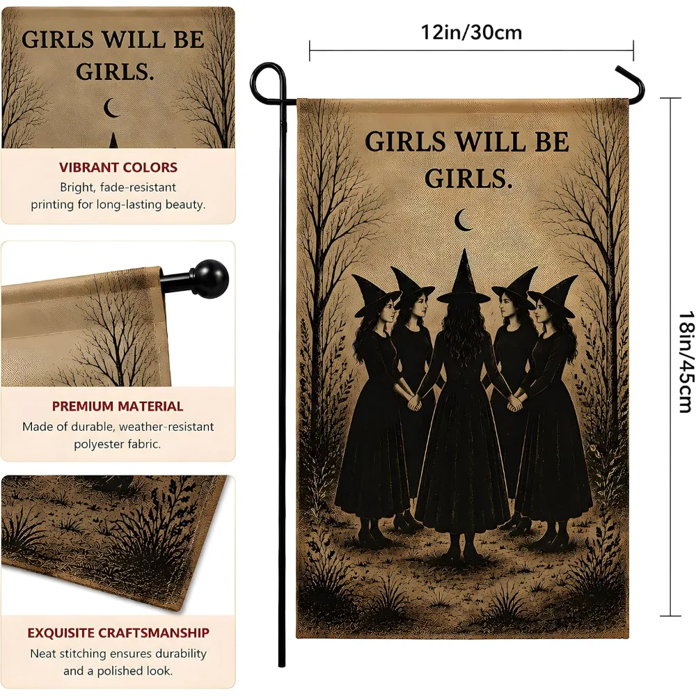 Halloween Decorations Witch GIRLS WILL BE GIRLS Garden Flag, view 2