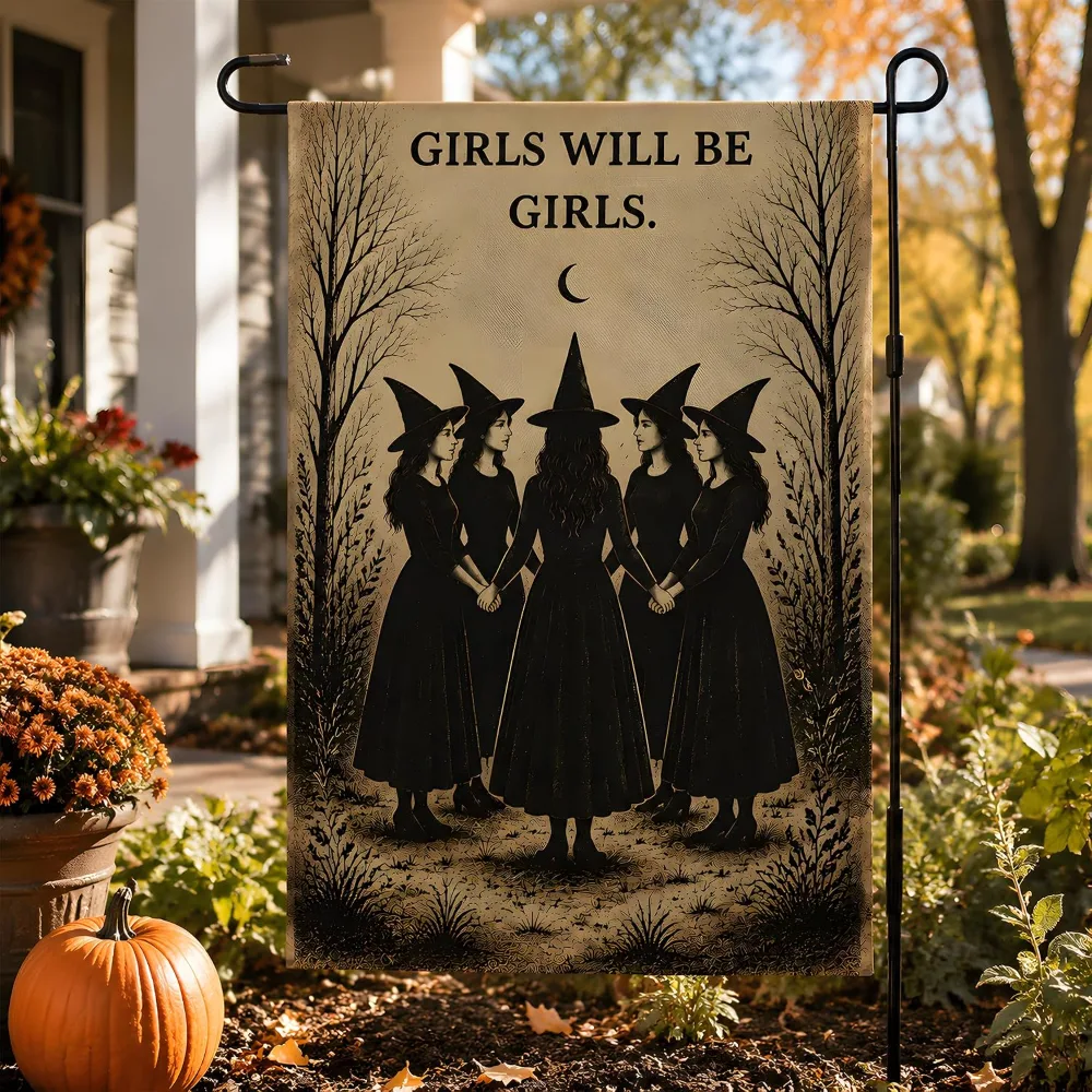 Halloween Decorations Witch GIRLS WILL BE GIRLS Garden Flag, view 3