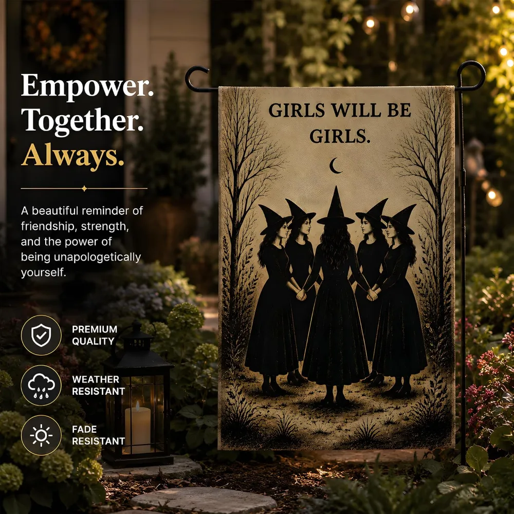 Halloween Decorations Witch GIRLS WILL BE GIRLS Garden Flag, view 4