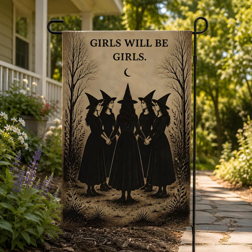 Halloween Decorations Witch GIRLS WILL BE GIRLS Garden Flag, view 5