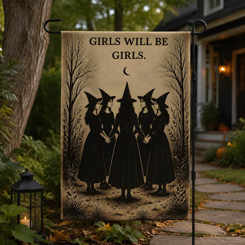 Halloween Decorations Witch GIRLS WILL BE GIRLS Garden Flag, view 6