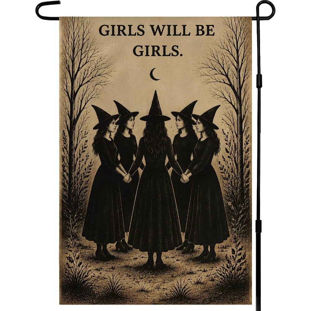 Halloween Decorations Witch GIRLS WILL BE GIRLS Garden Flag