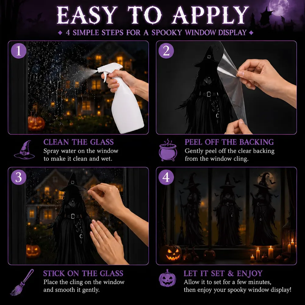 Halloween Decorations Witch Window Clings for Halloween Party, view 3