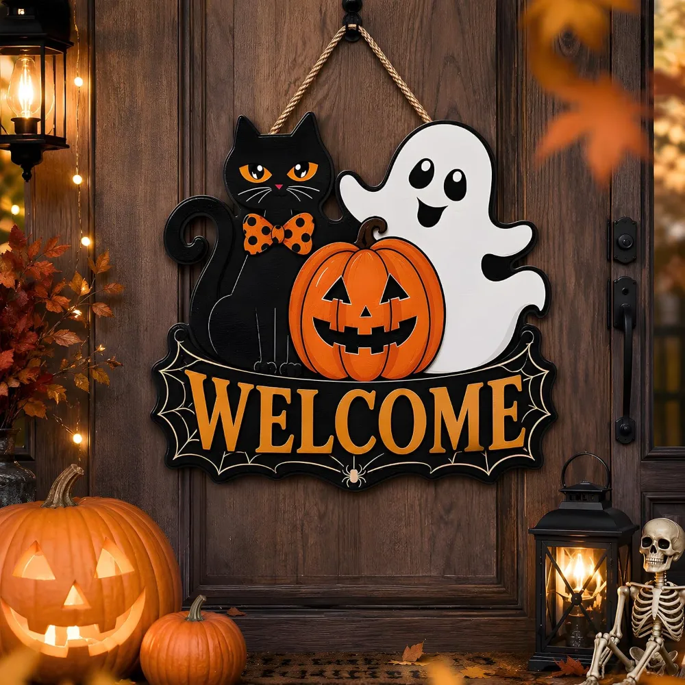 Halloween Party Decorations Halloween Welcome Wreaths Sign, view 2