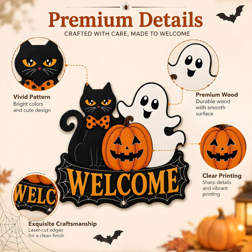Halloween Party Decorations Halloween Welcome Wreaths Sign, view 3