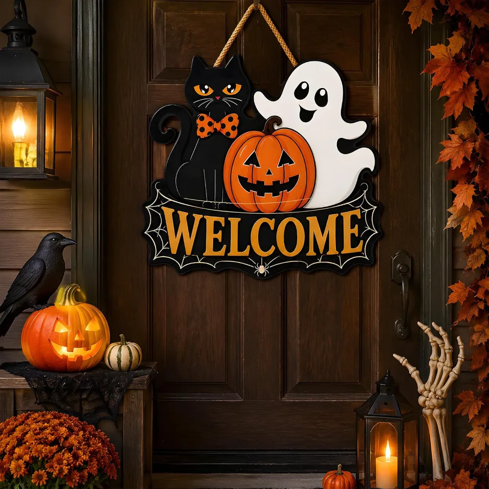 Halloween Party Decorations Halloween Welcome Wreaths Sign, view 6