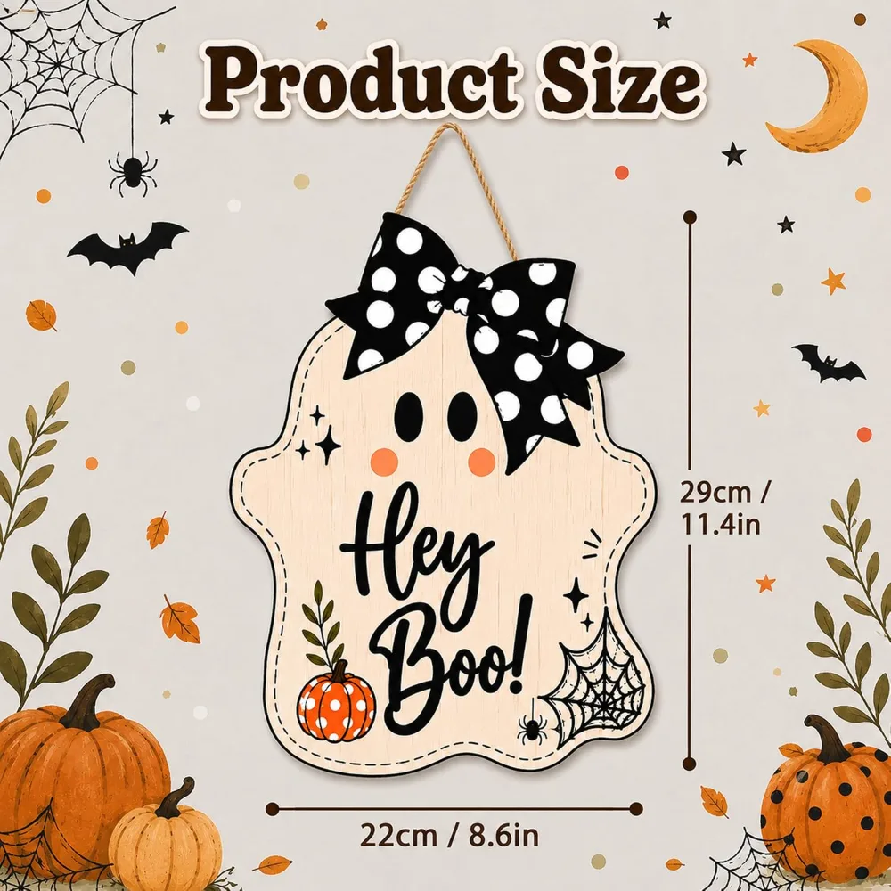 Halloween Party Decorations Hey Boo Wooden Ghost Sign, view 3