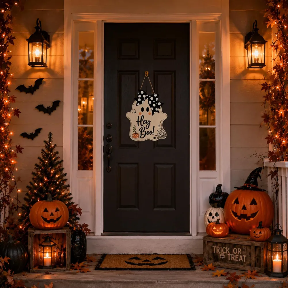 Halloween Party Decorations Hey Boo Wooden Ghost Sign, view 6
