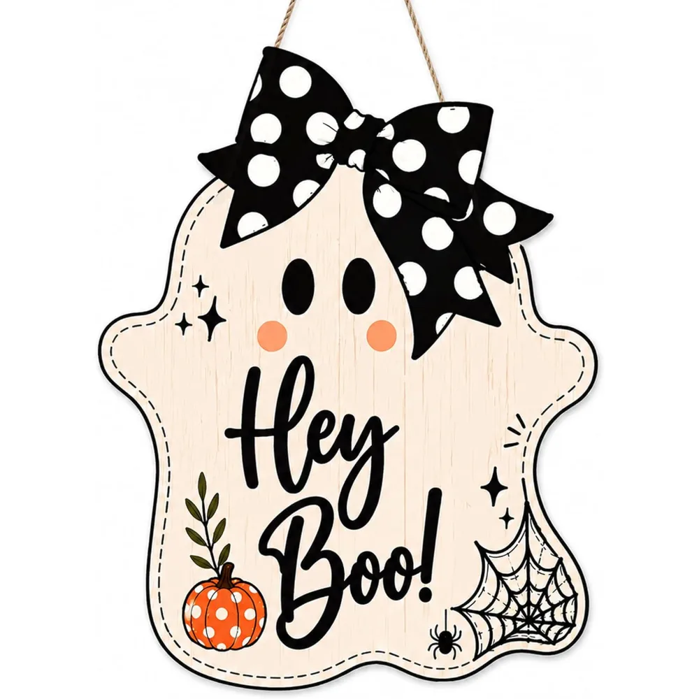 Halloween Party Decorations Hey Boo Wooden Ghost Sign
