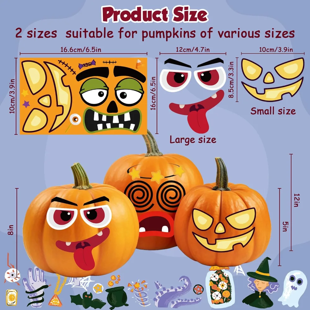 Halloween Party Favors 36 Pack DIY Pumpkin Face Stickers, view 3