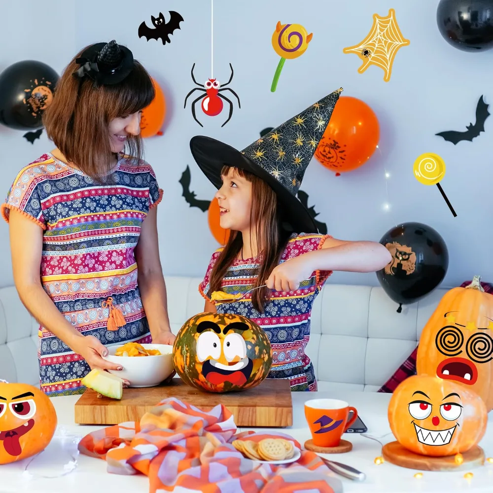 Halloween Party Favors 36 Pack DIY Pumpkin Face Stickers, view 5