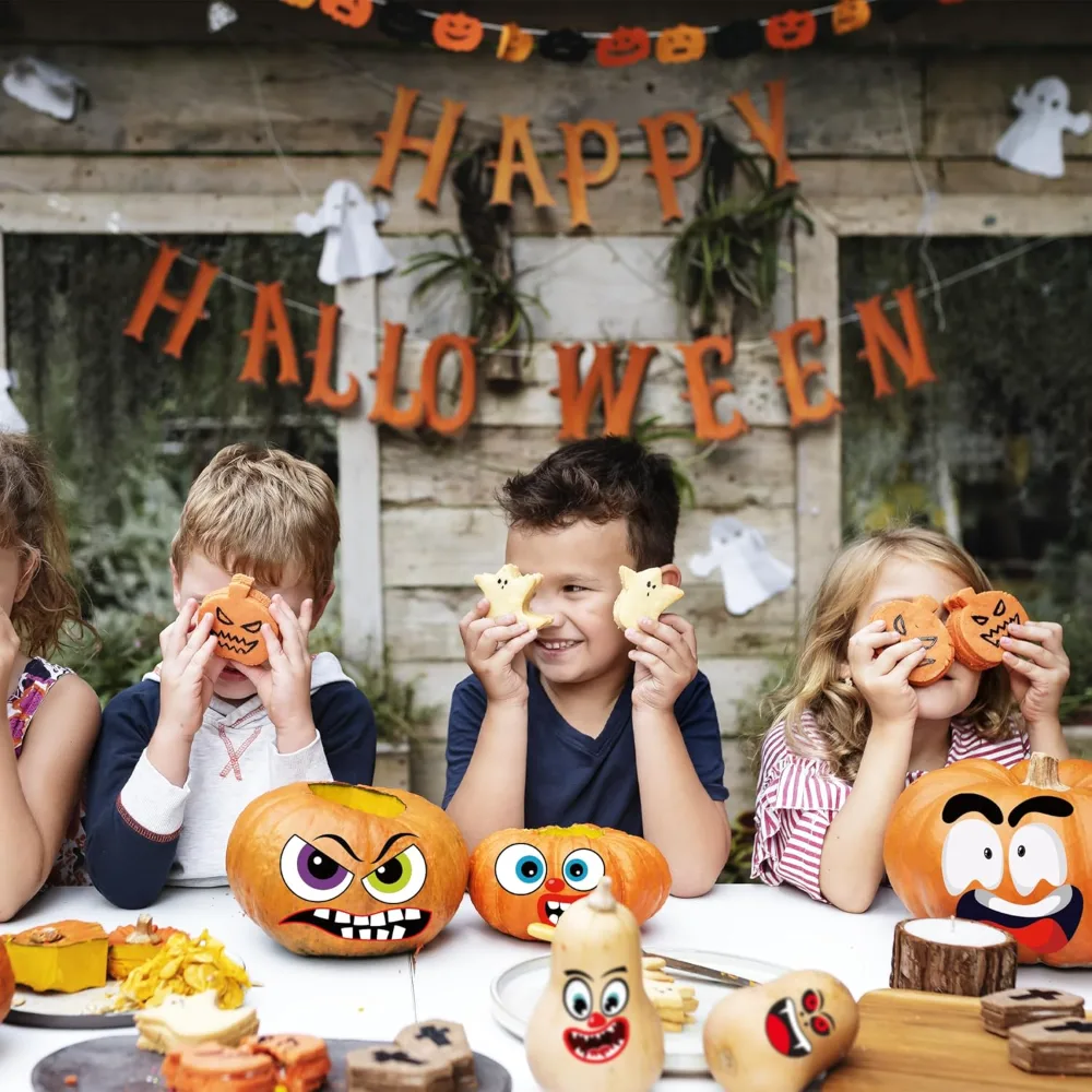 Halloween Party Favors 36 Pack DIY Pumpkin Face Stickers, view 6
