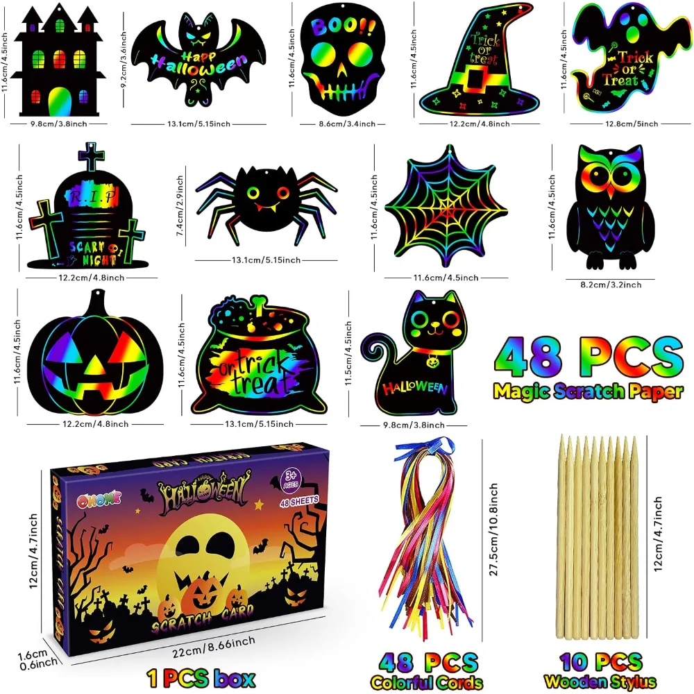 Halloween Party Favors 48 PCS Magic Rainbow Scratch Paper, view 2