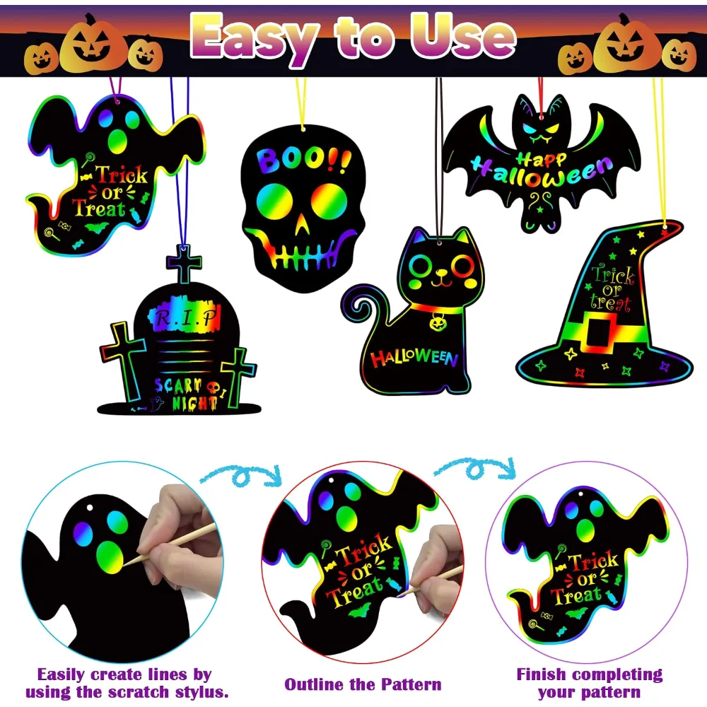 Halloween Party Favors 48 PCS Magic Rainbow Scratch Paper, view 3