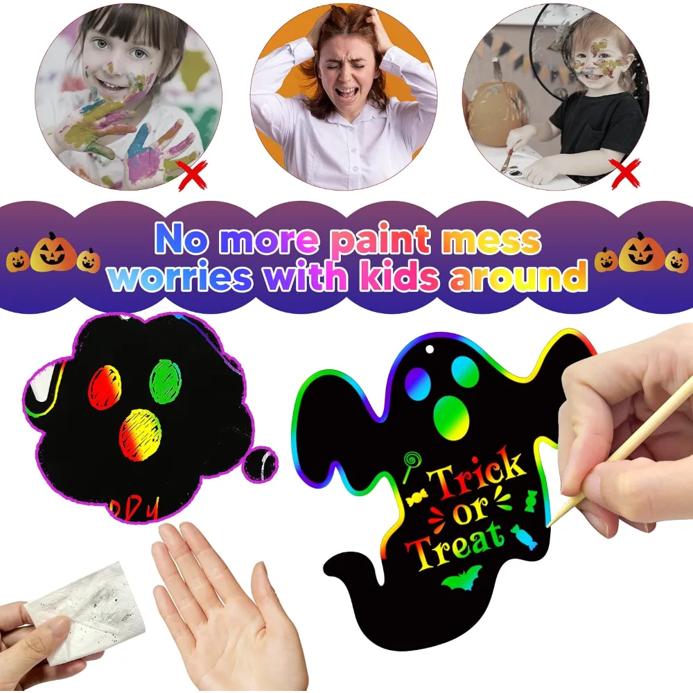 Halloween Party Favors 48 PCS Magic Rainbow Scratch Paper, view 4