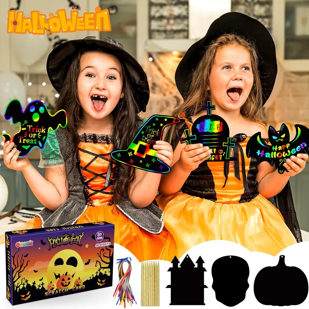 Halloween Party Favors 48 PCS Magic Rainbow Scratch Paper, view 6