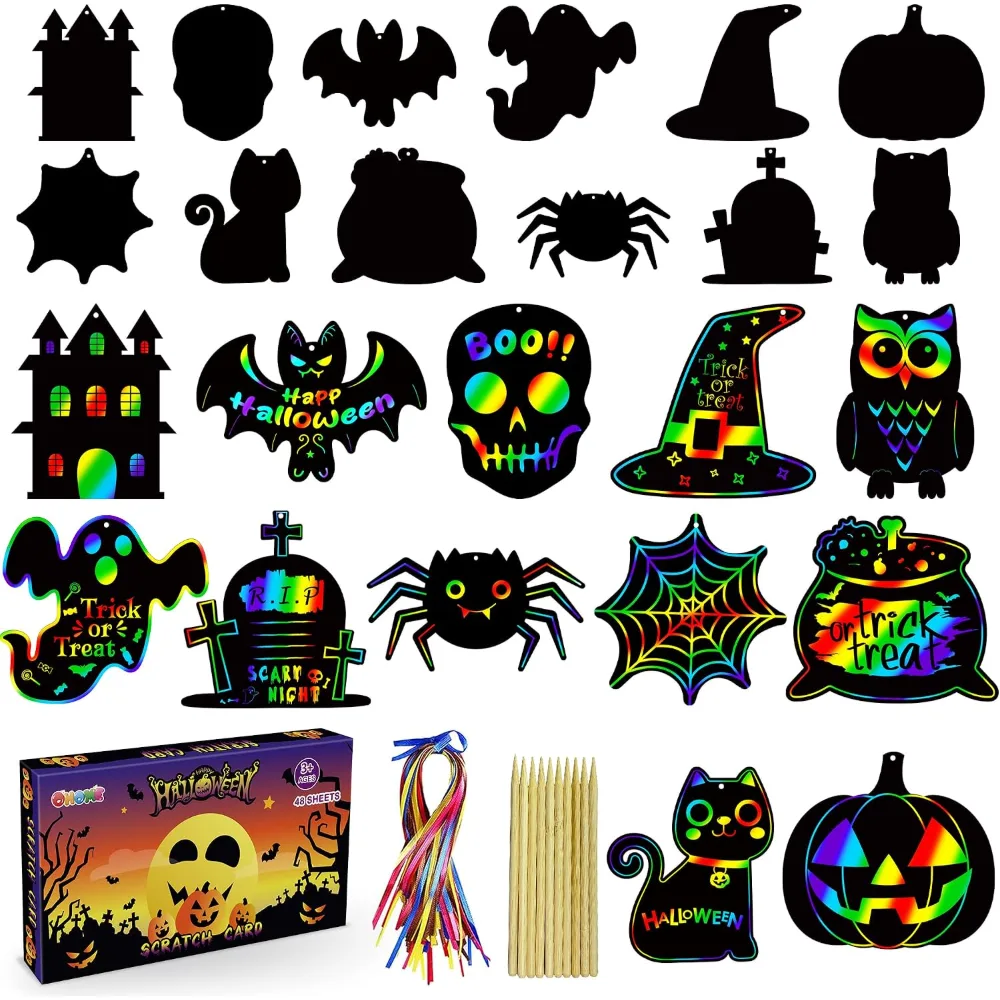 Halloween Party Favors 48 PCS Magic Rainbow Scratch Paper