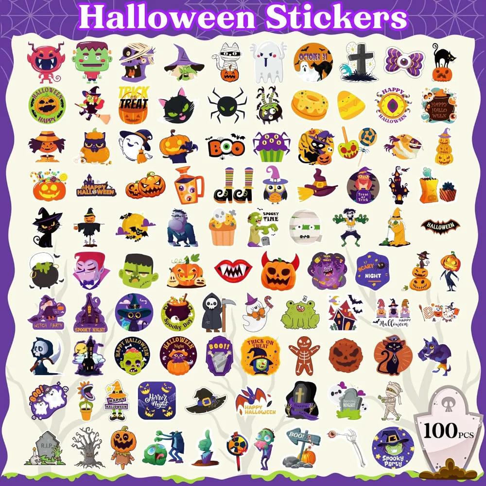 Halloween Stickers 100 PCS Halloween Party Favors, view 2