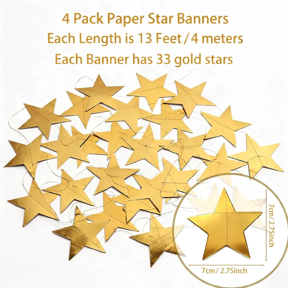 Happy Birthday Decorations Gold Star Garland Banner Party, view 3