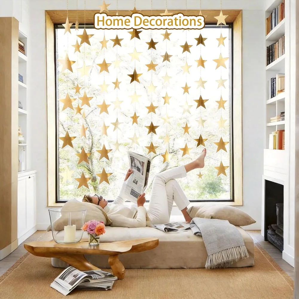 Happy Birthday Decorations Gold Star Garland Banner Party, view 4