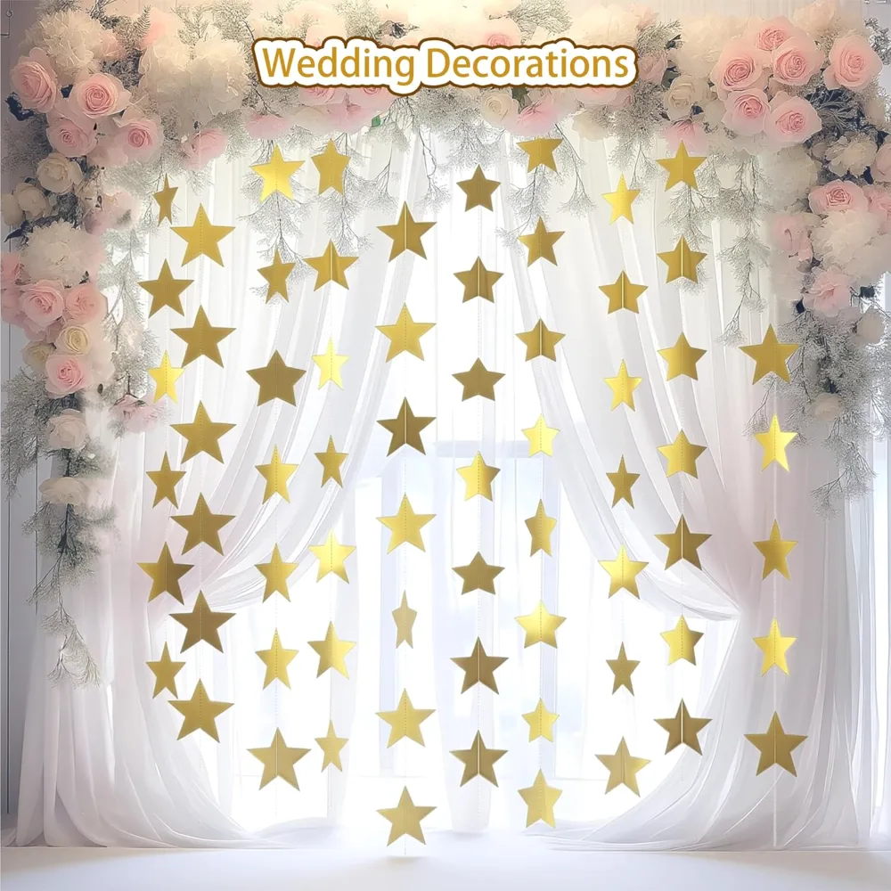Happy Birthday Decorations Gold Star Garland Banner Party, view 5