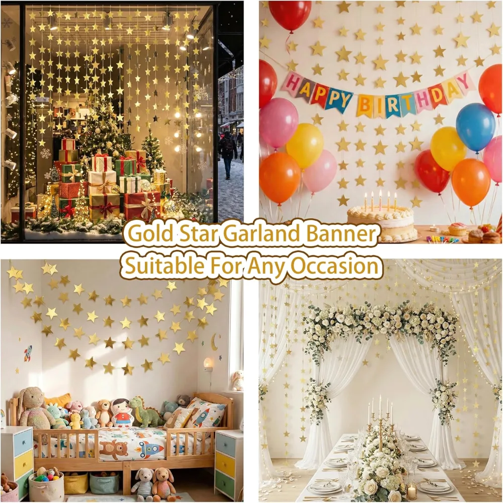 Happy Birthday Decorations Gold Star Garland Banner Party, view 6